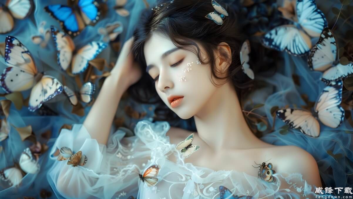 唯美 少女 闭眼 蝴蝶 4k动漫壁纸