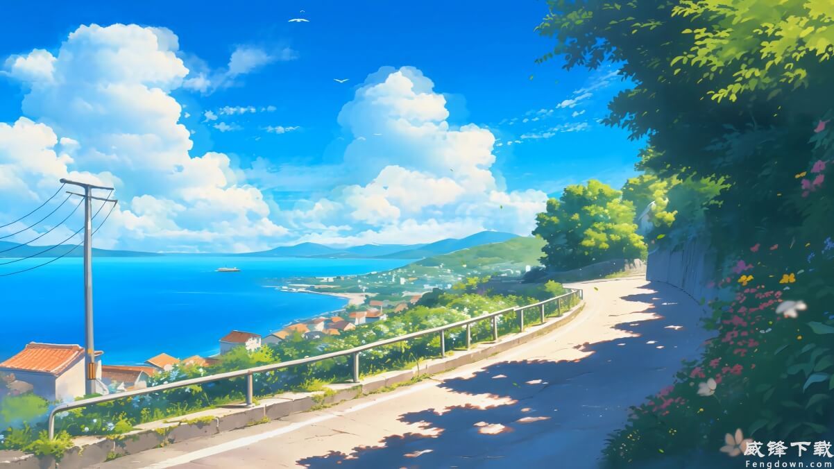 美丽的海景公路小镇风景 4k壁纸