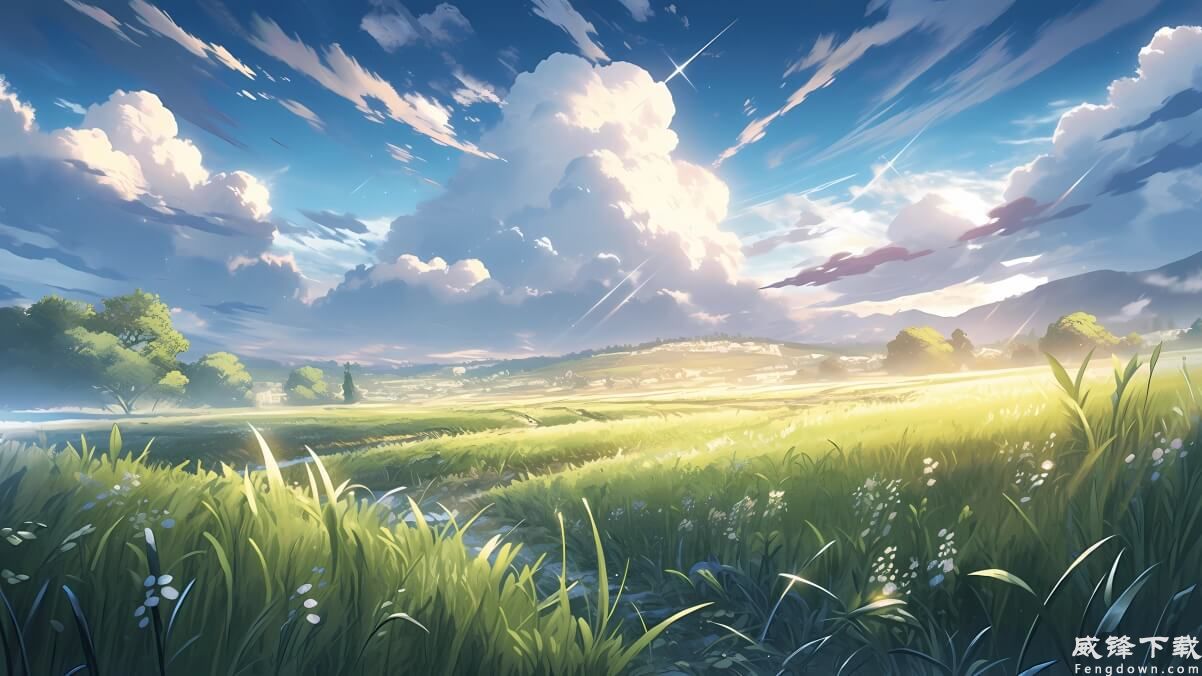 天空风景 云 绿色草地 树 4k壁纸