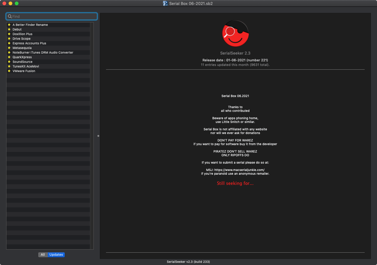 Serial Box & Serial Seeker 软件序列号查询软件